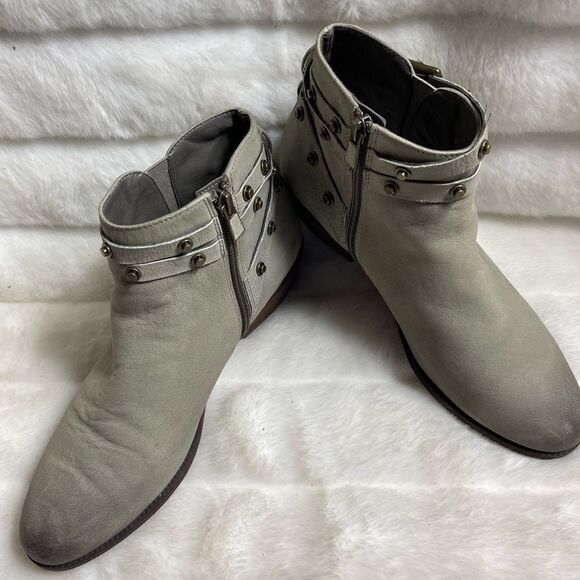 Halogen leather gray ankle boots with side zipper antique tone studs siz… - Picture 6 of 12